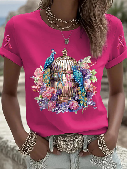 Femme Vintage Animal Floral Art Décontracté Manches Courtes