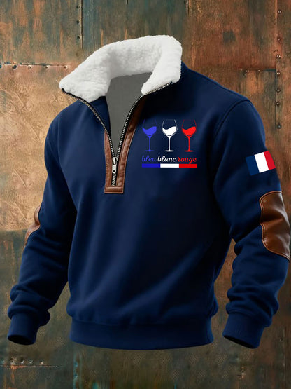 Chandail à capuchon zippé bleu blanc rouge baggy pour homme