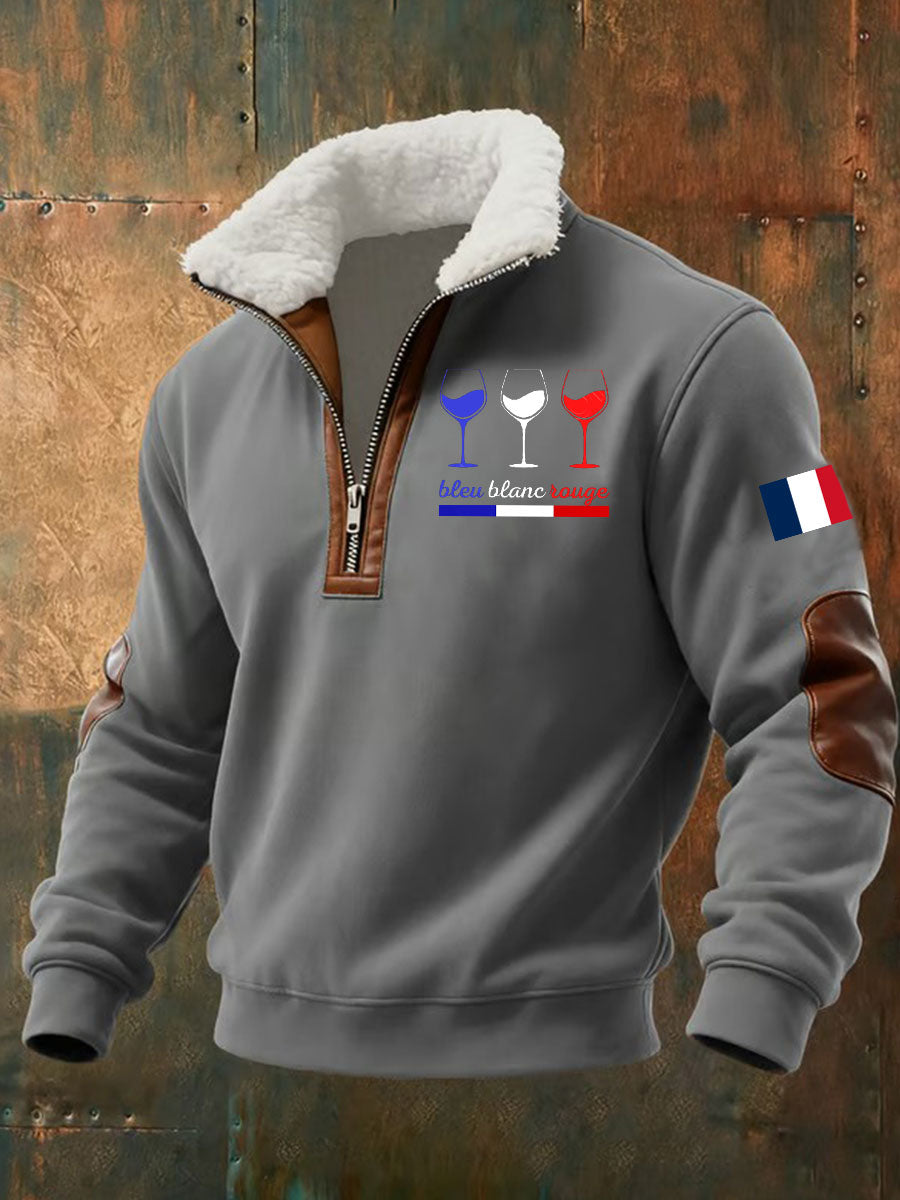 Chandail à capuchon zippé bleu blanc rouge baggy pour homme