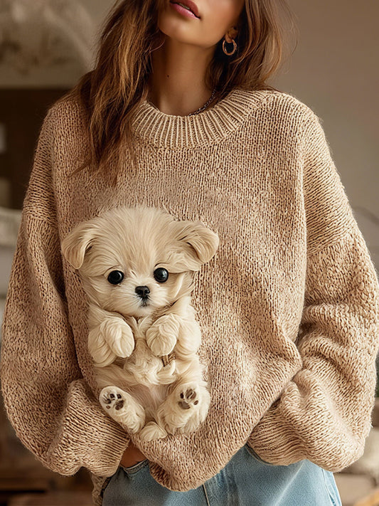 Dessus d'impression de chien d'automne des femmes