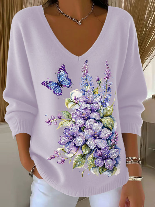Haut Décontracté Rétro Animal Art Floral Col V Femme