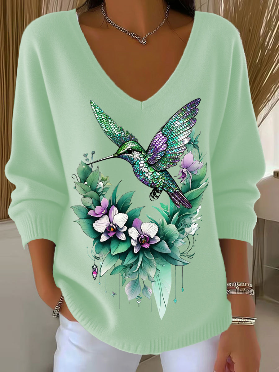 Haut Décontracté Rétro Animal Art Floral Col V Femme