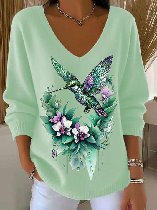 Haut Décontracté Rétro Animal Art Floral Col V Femme