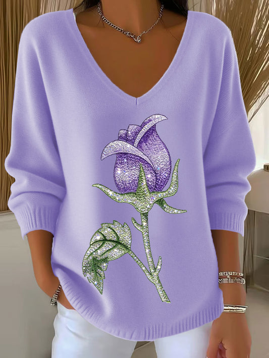 Haut Décontracté Rétro Animal Art Floral Col V Femme
