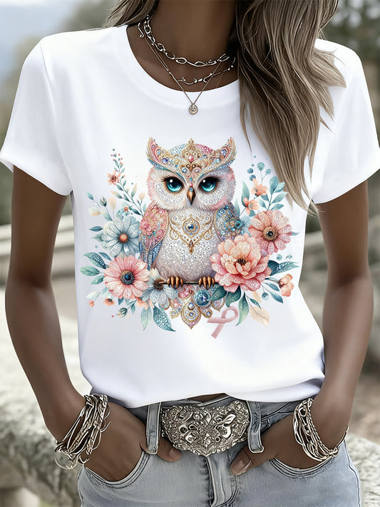 Femme Vintage Animal Floral Art Décontracté Manches Courtes