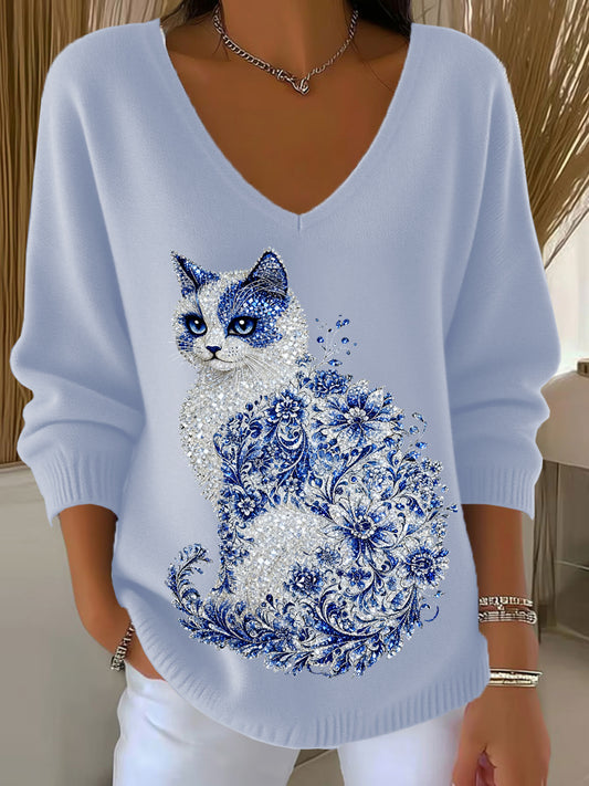 Haut Décontracté Rétro Animal Art Floral Col V Femme