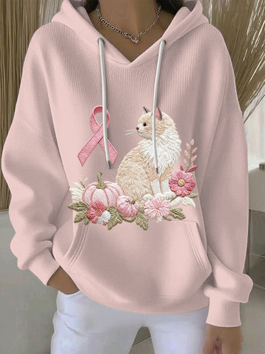 Sweat à Capuche Décontracté Femme Rose Cancer Du Sein Imprimé