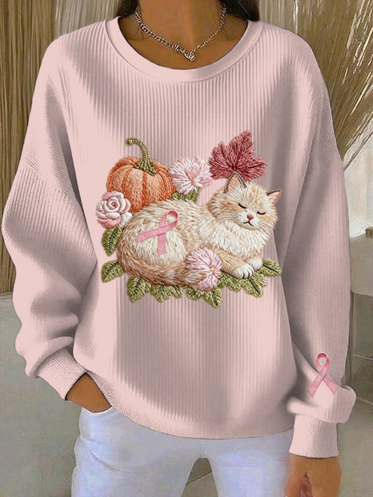 Sweatshirt Décontracté Femme Rose Imprimé Cancer Du Sein
