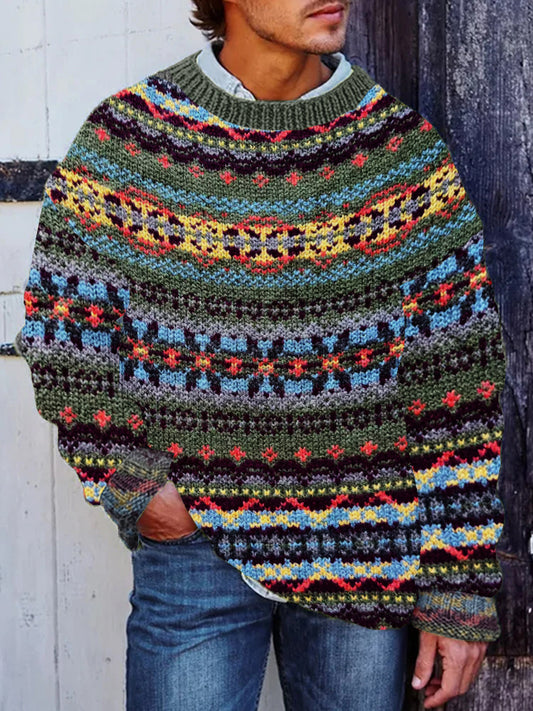 Pull d'hiver islandais pour hommes Pull à rayures en tricot épais