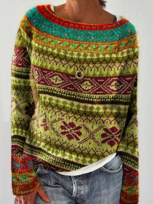 Chandail islandais ras du cou des femmes Loose Pullover