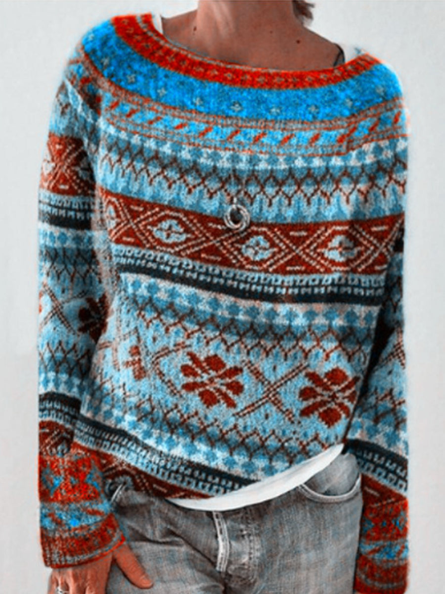 Chandail islandais ras du cou des femmes Loose Pullover