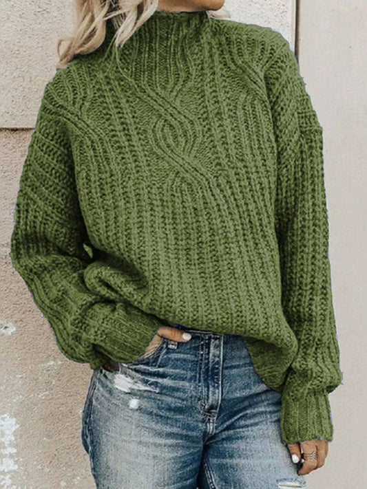 Pull à col roulé en tricot torsadé pour femmes