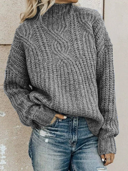 Pull à col roulé en tricot torsadé pour femmes