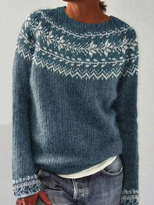 Chandail islandais ras du cou des femmes Loose Pullover
