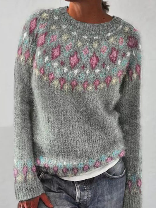 Chandail islandais ras du cou des femmes Loose Pullover