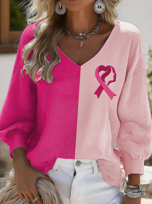 Chemise à manches longues décontractée à imprimé sensibilisation au cancer du sein pour femmes