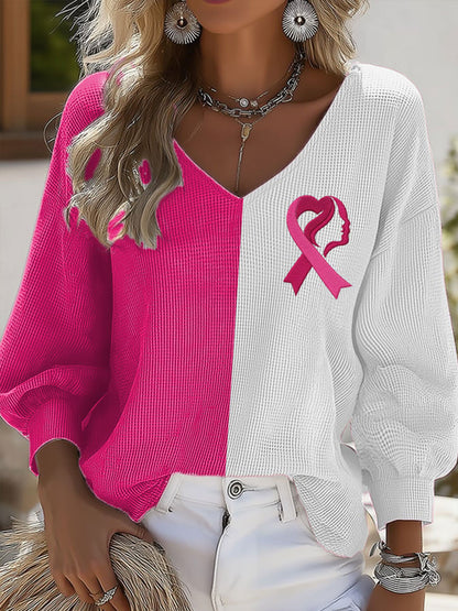 Chemise à manches longues décontractée à imprimé sensibilisation au cancer du sein pour femmes