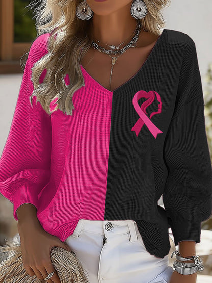 Chemise à manches longues décontractée à imprimé sensibilisation au cancer du sein pour femmes