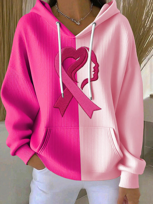 Sweat à capuche à imprimé sensibilisation au cancer du sein pour femmes