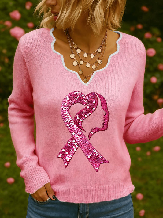 Chemise à manches longues décontractée à imprimé sensibilisation au cancer du sein pour femmes