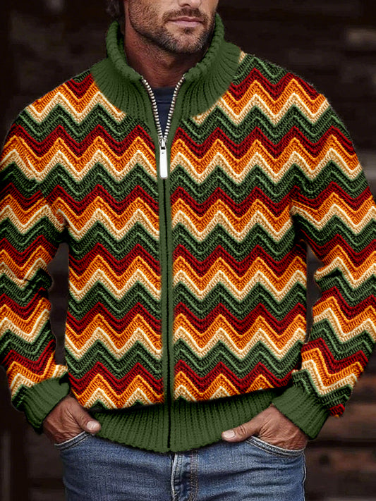 Cardigan en tricot confortable de couleur contrastée vintage pour hommes
