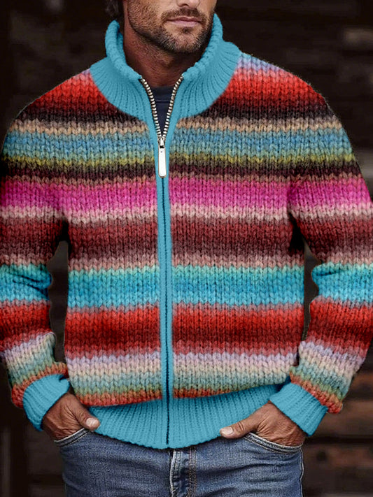 Cardigan en tricot confortable à rayures colorées pour hommes