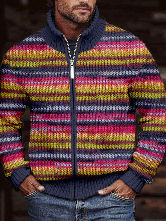 Cardigan en tricot confortable à rayures vintage pour hommes
