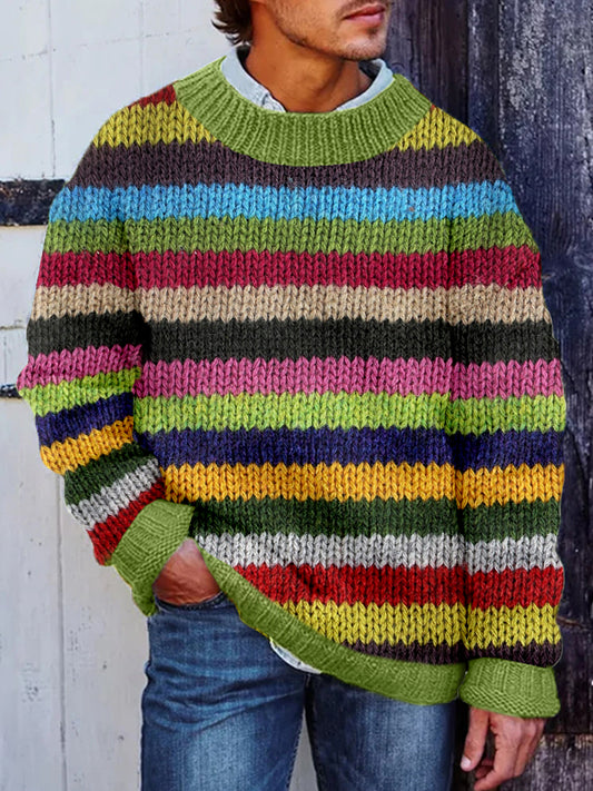 Pull en tricot confortable à rayures colorées pour hommes