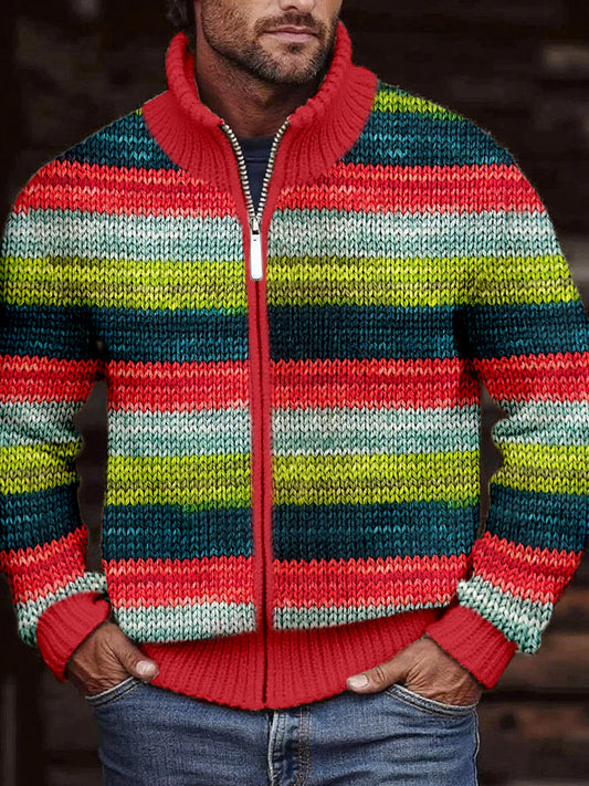 Cardigan en tricot confortable à rayures vintage pour hommes