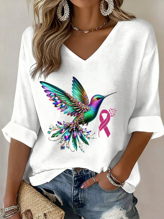 Haut Décontracté Rétro Animal Art Floral Col V Femme