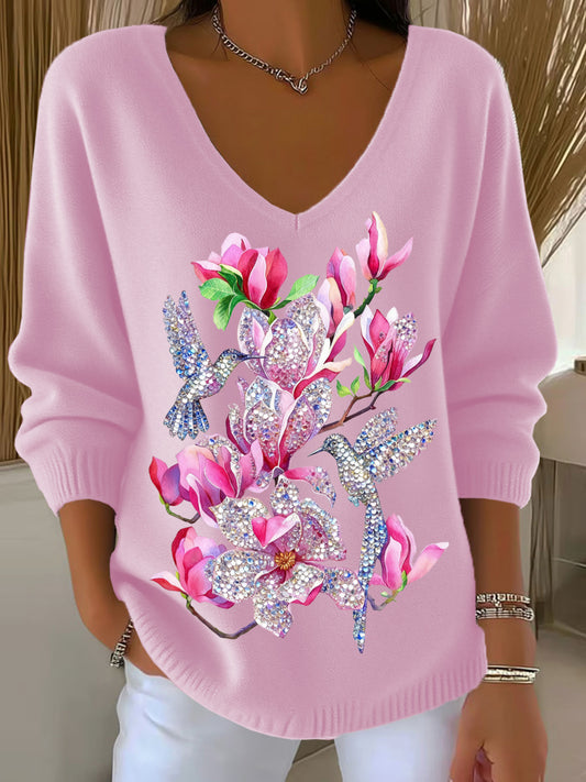 Haut Décontracté Rétro Animal Art Floral Col V Femme