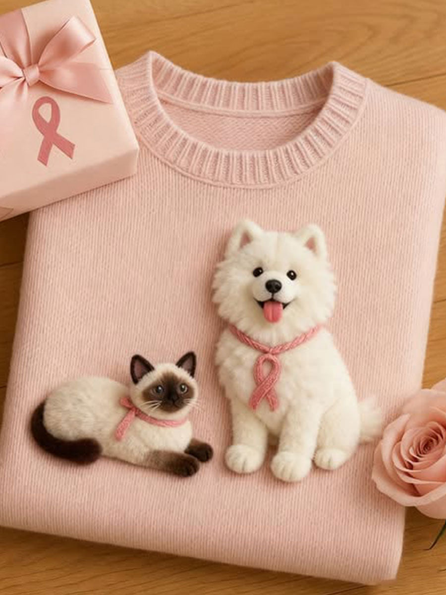 Chandail régulier animal mignon de conscience de cancer du sein des femmes