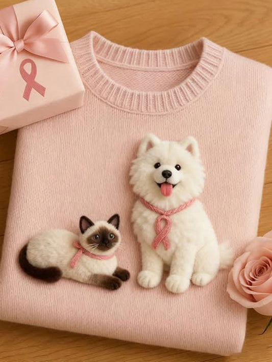 Chandail régulier animal mignon de conscience de cancer du sein des femmes