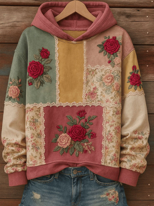 Sweatshirt Régulier Retro Art Floral Femme