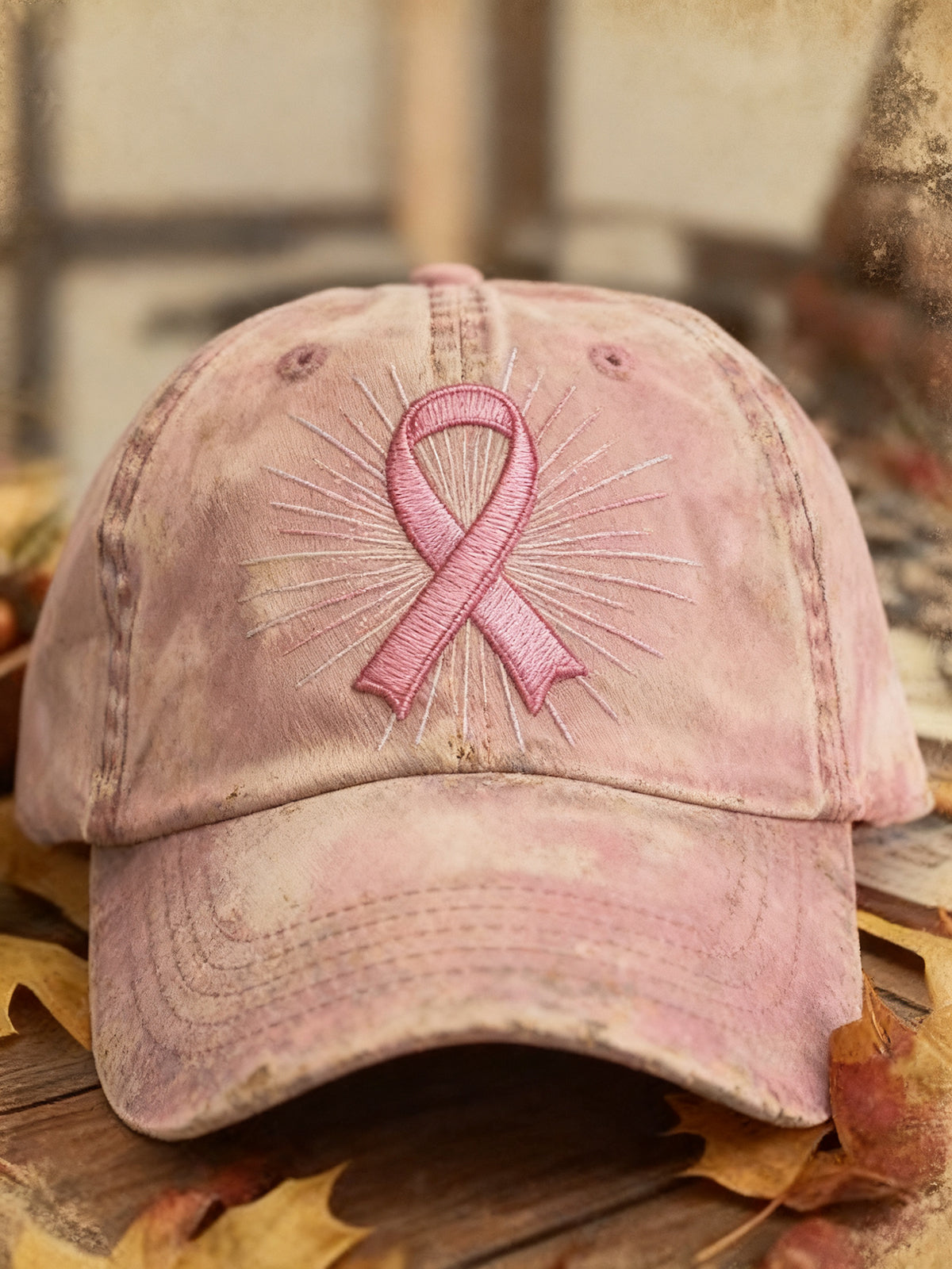 Casquette lavée brodée rétro cancer du sein