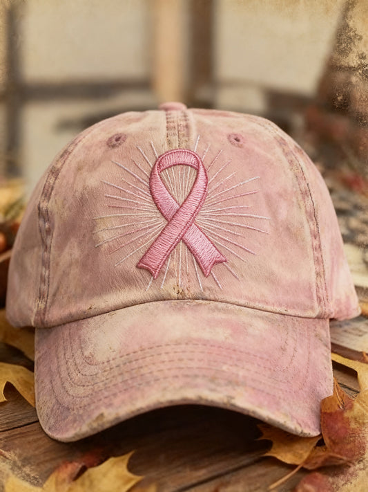 Casquette lavée brodée rétro cancer du sein
