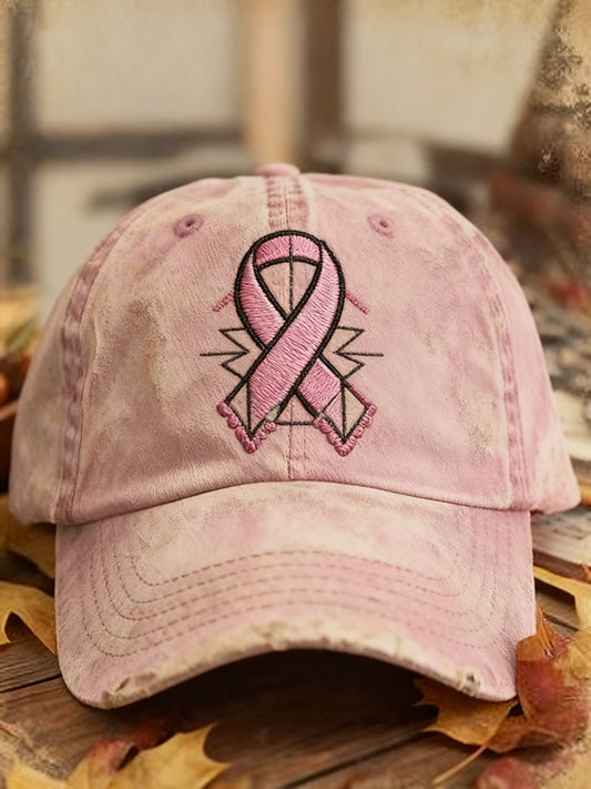 Casquette lavée brodée rétro cancer du sein