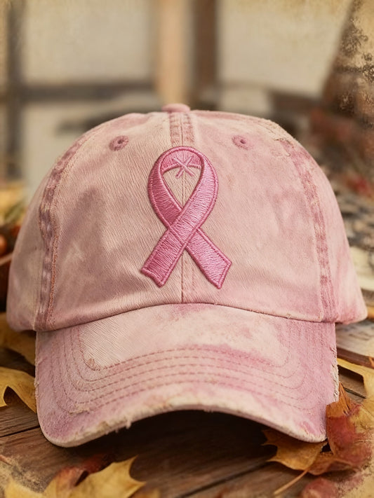 Casquette lavée brodée rétro cancer du sein