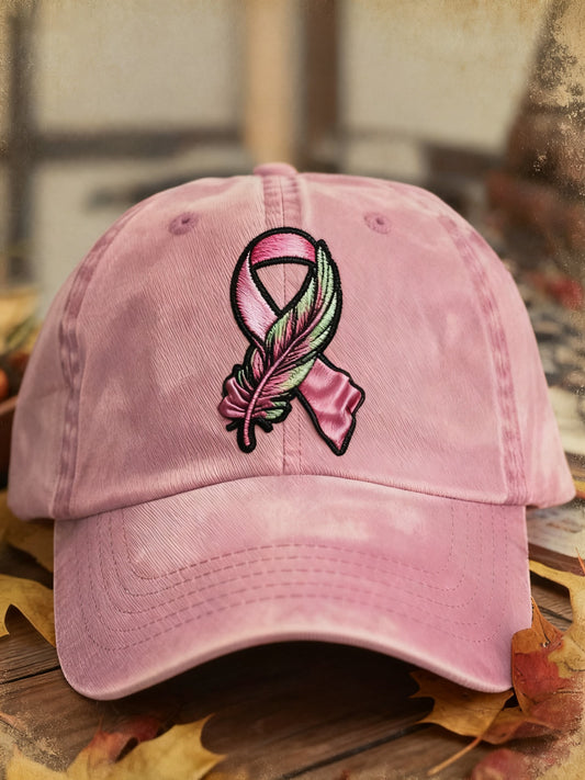 Casquette lavée brodée rétro cancer du sein
