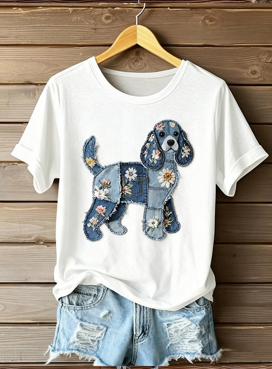 Top Artistique Animal Print Comfort à Manches Courtes Femme