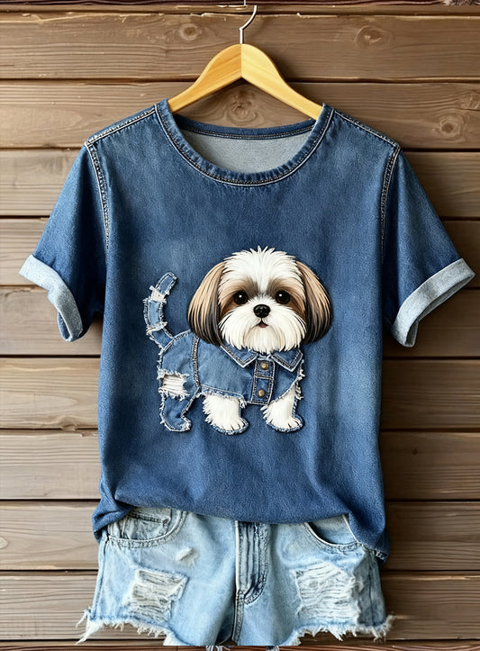 Top Artistique Animal Print Comfort à Manches Courtes Femme