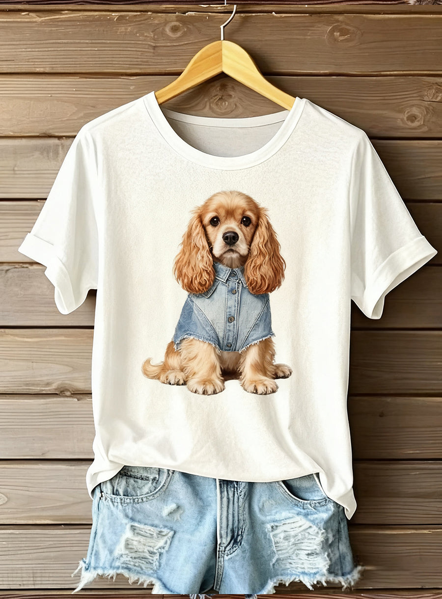 Top Artistique Animal Print Comfort à Manches Courtes Femme