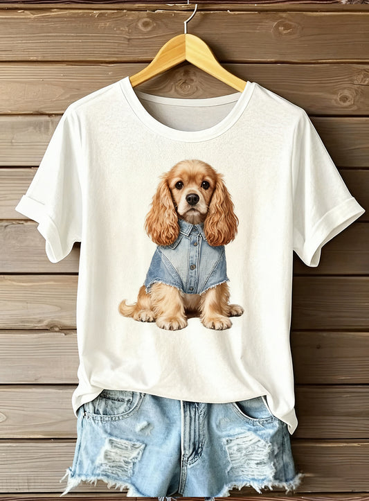 Top Artistique Animal Print Comfort à Manches Courtes Femme