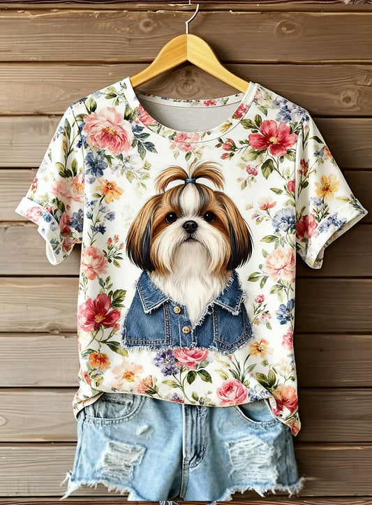Top Artistique Animal Print Comfort à Manches Courtes Femme