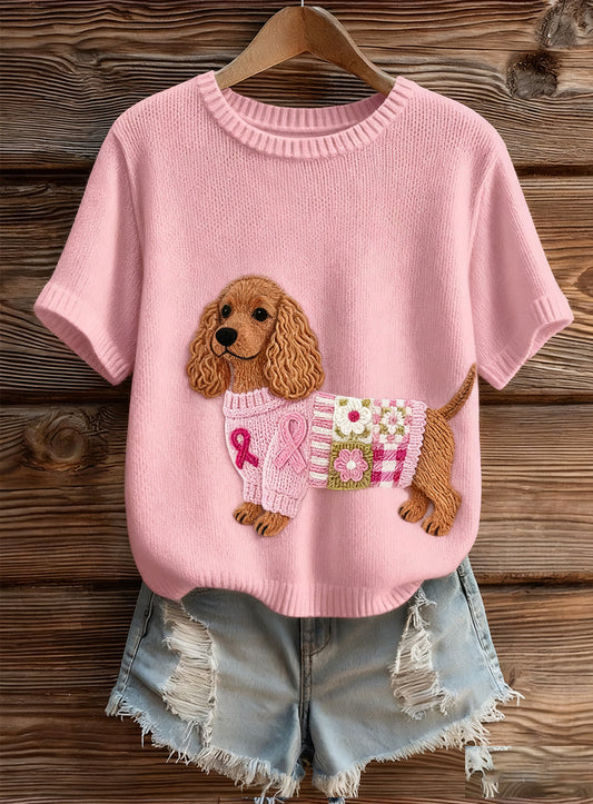 Top à manches courtes en tricot confortable imprimé animal artistique pour femmes