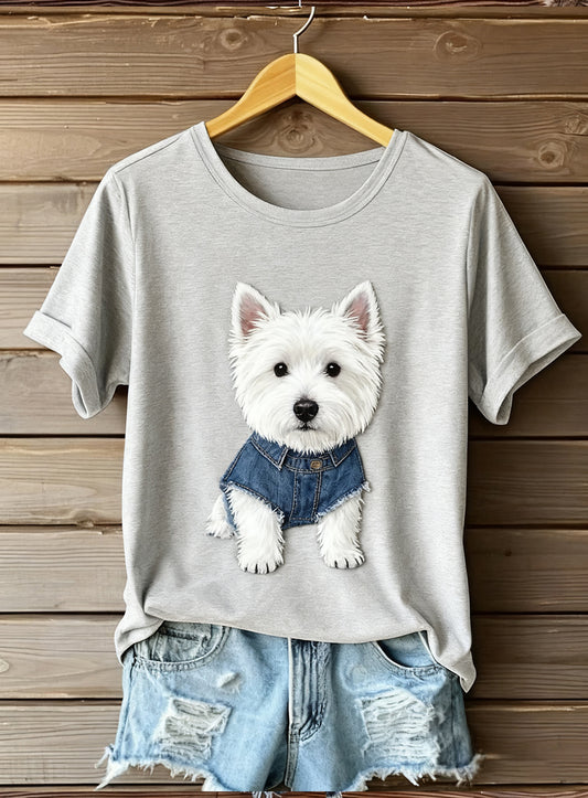 Top Artistique Animal Print Comfort à Manches Courtes Femme