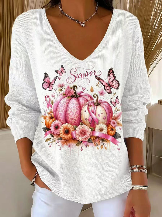 Haut Décontracté Rétro Animal Art Floral Col V Femme