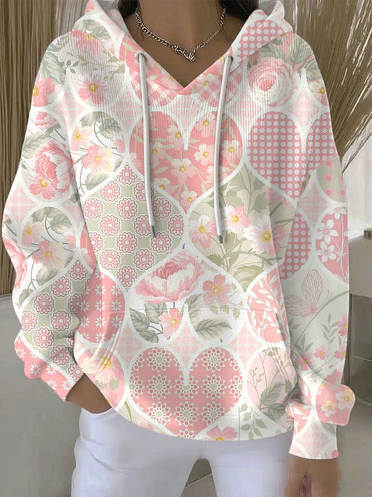 Sweat à Capuche Décontracté Femme Rose Cancer Du Sein Imprimé