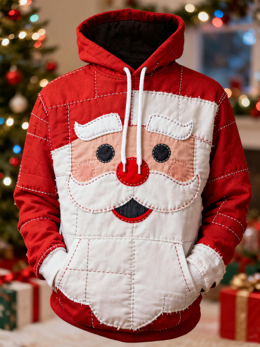 Sweat à capuche décontracté imprimé père Noël patchwork pour hommes