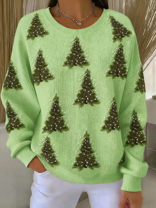 Sweat-shirt Femme Imprimé Arbre de Noël à Col Rond